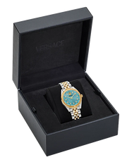 Versace V-Code Analog Turquoise Dial Two Tone Steel Strap Watch for Women - VE8I00524