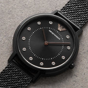 Emporio Armani Kappa Black Dial Black Mesh Strap Watch for Women - AR11252