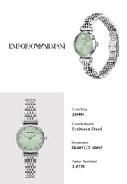 Emporio Armani Gianni T Bar Green Dial Silver Steel Strap Watch for Women - AR11667