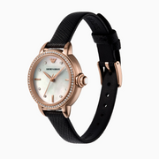 Emporio Armani Mia Mother of Pearl Dial Black Leather Strap Watch for Women - AR11598