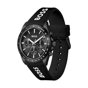 Hugo Boss Strike Chronograph Black Dial Black Rubber Strap Watch for Men - 1514289