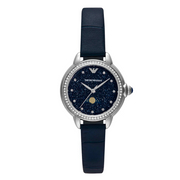 Emporio Armani Mia Moonphase Blue Dial Blue Leather Strap Watch for Women - AR11629