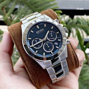 Hugo Boss Runner Chronograph Blue Dial Silver Steel Strap Watch for Men - 1514143