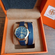 Tory Burch Collins Quartz Blue Dial Blue Leather Strap Watch for Women - TBW1303