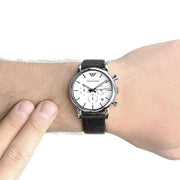 Emporio Armani Luigi Chronograph White Dial Black Leather Strap Watch for Men - AR1810