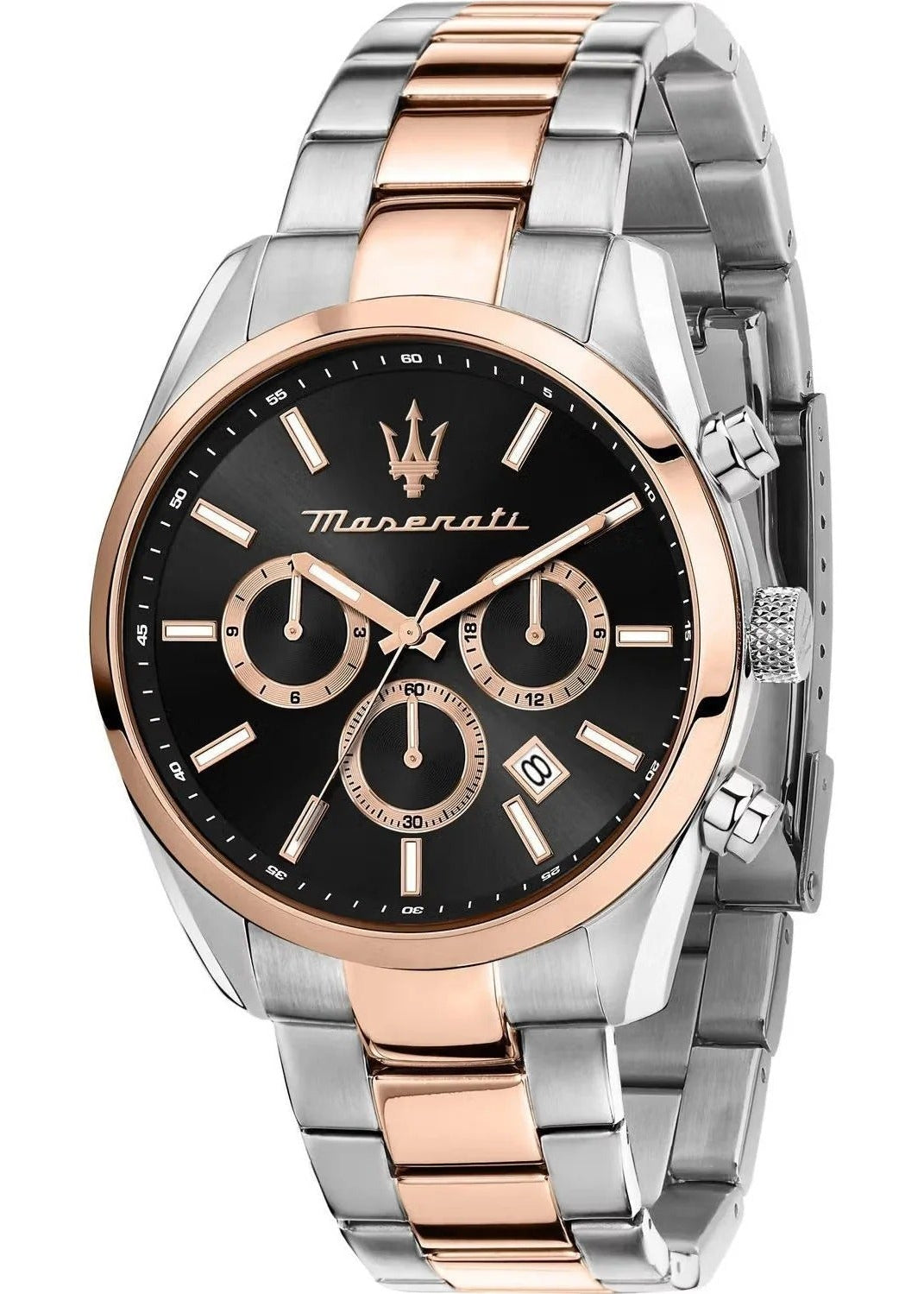 Maserati Attrazione Chronograph Black Dial Two Tone Steel Strap Watch for Men - R8853151002