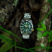 Seiko 5 Sports Forest Green Sunrise Limited Edition Green Dial Silver Steel Strap Watch for Men - SSK050K1