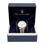 Maserati Tradizione Chronograph White Dial Two Tone Steel Strap Watch for Men - R8873646002