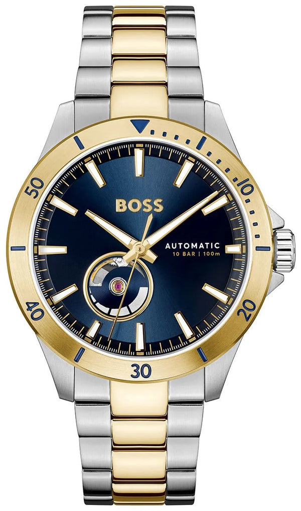 Hugo Boss Troper Chronograph Automatic Blue Dial Two Tone Steel Strap Watch for Men - 1514201