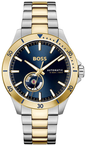 Hugo Boss Troper Chronograph Automatic Blue Dial Two Tone Steel Strap Watch for Men - 1514201