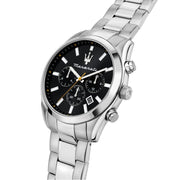 Maserati Attrazione Chronograph Black Dial Silver Steel Strap Watch for Men - R8853151010