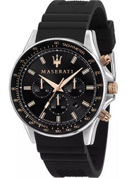 Maserati SFIDA Chronograph Black Dial Black Silicone Strap Watch for Men - R8871640005