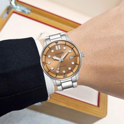 Citizen Mechanical Automatic Salmon Brown Dial Silver Steel Strap Watch for Men - NJ0191-83X