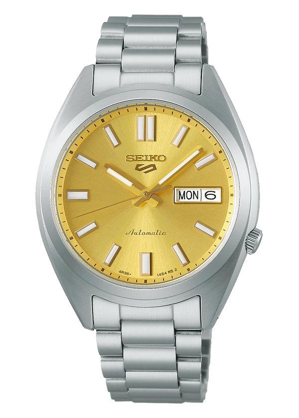 Seiko 5 Sports Automatic Gold Dial Silver Steel Strap Watch for Men - SRPL59K1