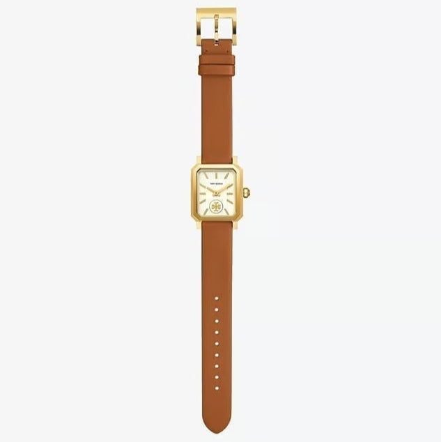 Tory Burch Robinson White Dial Brown Leather Strap Watch for Women