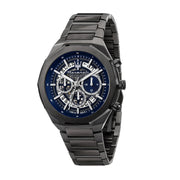 Maserati Stile Skeleton Chronograph Blue Dial Grey Steel Strap Watch for Men - R8873642012
