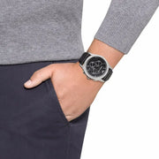 Emporio Armani Classic Chronograph Black Dial Black Leather Strap Watch for Men - AR1700