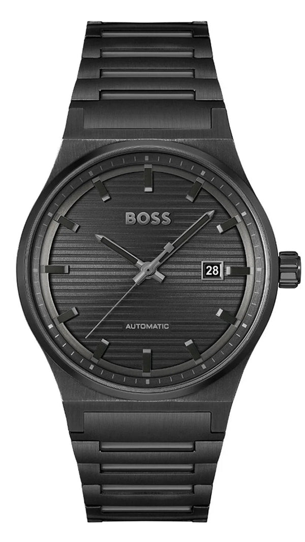 Hugo Boss Candor Automatic Black Dial Black Steel Strap Watch for Men - 1514120