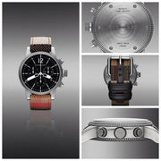 Burberry Utilitarian Chronograph Black Dial Tri Tone Leather Strap Watch for Men - BU7815