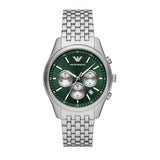 Emporio Armani Antonio Chronograph Green Dial Silver Steel Strap Watch for Men - AR11581