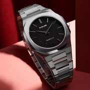 D1 Milano Ultra Thin Black Dial Silver Steel Strap Watch for Men - D1-UTBJ14