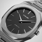 D1 Milano Ultra Thin Matte Black Dial Silver Steel Strap Watch for Men - D1-UTBJ40