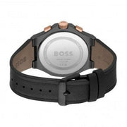 Hugo Boss Taper Chronograph Black Dial Black Leather Strap Watch for Men - 1514089