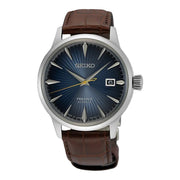 Seiko Presage Cocktail Time Automatic Blue Dial Brown Leather Strap Watch for Men - SRPK15K1