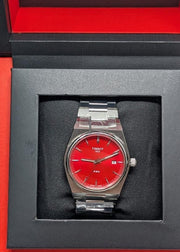 Tissot PRX Quartz Red Dial Silver Steel Strap Watch for Men - T137.410.11.421.00