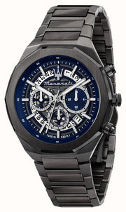 Maserati Stile Skeleton Chronograph Blue Dial Grey Steel Strap Watch for Men - R8873642012