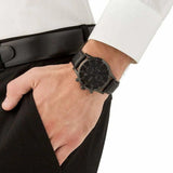 Hugo Boss Aeroliner Chronograph Black Dial Black Leather Strap Watch for Men - 1512567