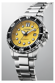 Citizen Mechanical Automatic Yellow Dial Silver Steel Strap Watch for Men - NJ0170-83Z