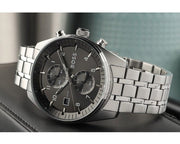 Hugo Boss Skytraveller Chronograph Grey Dial Silver Steel Strap Watch for Men - 1514151