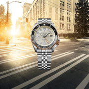 Seiko 5 GMT Sport Asia Exclusive Limited Edition Off White Dial Silver Steel Strap Watch for Men - SSK046K1