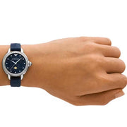Emporio Armani Mia Moonphase Blue Dial Blue Leather Strap Watch for Women - AR11629