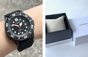 Citizen Mechanical Automatic Black Dial Black Rubber Strap Watch for Men - NJ0125-11E