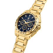 Maserati Velocità Chronograph Blue Dial Gold Steel Strap Watch for Men - R8873652002