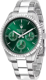 Maserati Competizione Chronograph Green Dial Silver Steel Strap Watch for Men - R8853100044