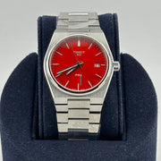 Tissot PRX Quartz Red Dial Silver Steel Strap Watch for Women - T137.210.11.421.00