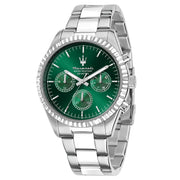 Maserati Competizione Chronograph Green Dial Silver Steel Strap Watch for Men - R8853100044