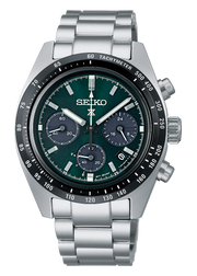 Seiko Prospex Speedtimer Solar Chronograph Green Dial Silver Steel Strap Watch for Men - SSC933