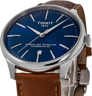 Tissot Chemin des Tourelles Automatic Powermatic 80 Blue Dial Brown Leather Strap Watch for Men - T139.407.16.041.00
