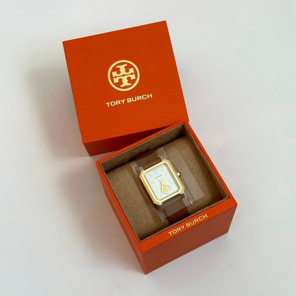 Tory Burch Robinson White Dial Brown Leather Strap Watch for Women