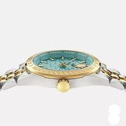 Versace V-Code Analog Turquoise Dial Two Tone Steel Strap Watch for Women - VE8I00524