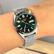 Seiko 5 Sports Automatic Green Dial Silver Steel Strap Watch for Men - SRPL57K1
