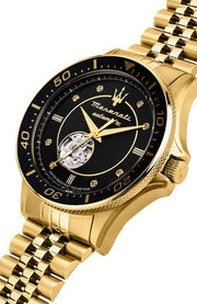 Maserati SFIDA Special Edition Automatic Black Dial Gold Steel Strap Watch for Men - R8823140012