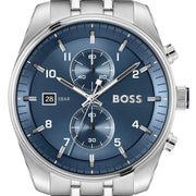 Hugo Boss Skytraveller Chronograph Blue Dial Silver Steel Strap Watch for Men - 1514216