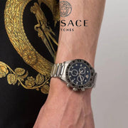 Versace Greca Dome Chronograph Blue Dial Silver Steel Strap Watch for Men - VE6K00323