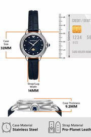 Emporio Armani Mia Moonphase Blue Dial Blue Leather Strap Watch for Women - AR11629