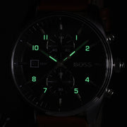 Hugo Boss Skytraveller Chronograph Black Dial Blue Leather Strap Watch for Men - 1514161
